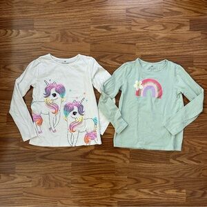 Bundle 2x H&M Girls Size 8-10 Long Sleeve Shirt Rainbow Unicorn Cotton EUC!